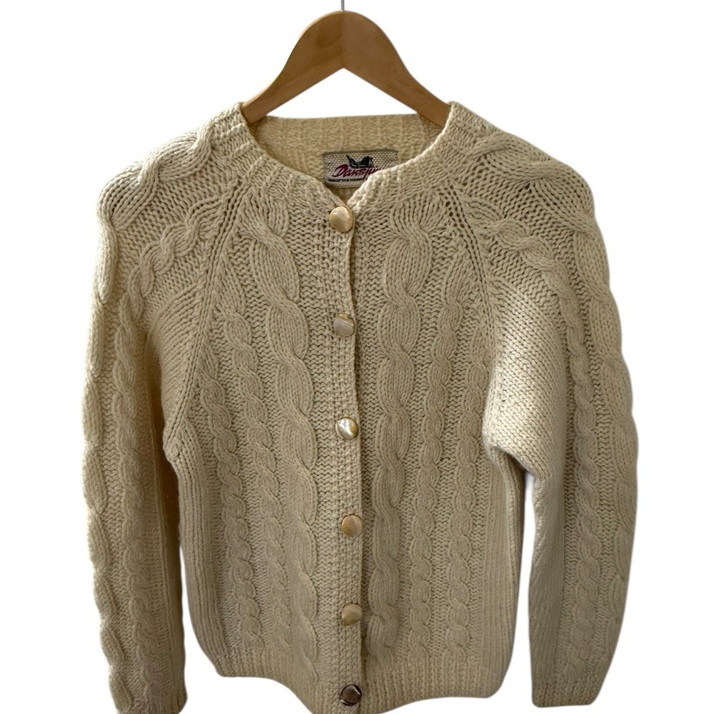 Danspin Hand Knitted in Denmark 100% Cable Knit Wool Sweater Size M Fisherman